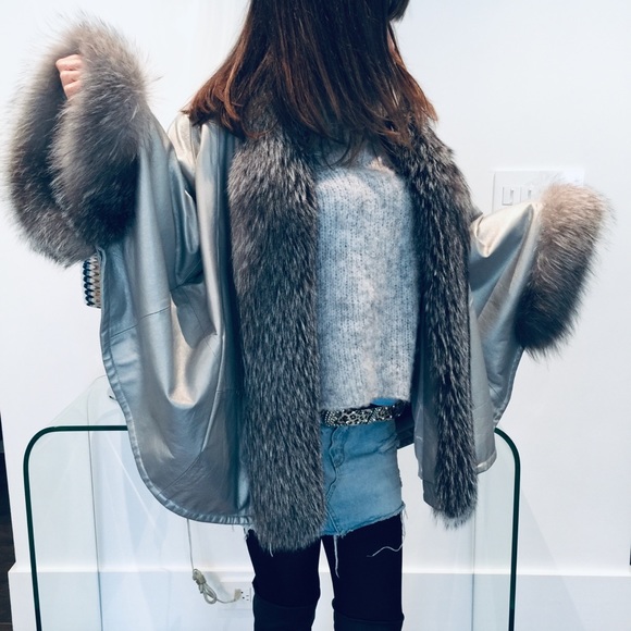 Michaela Fur metallic genuine leather fur jacket - Picture 3 of 12